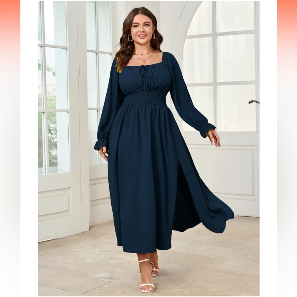 Chic Long Sleeve Navy Dress